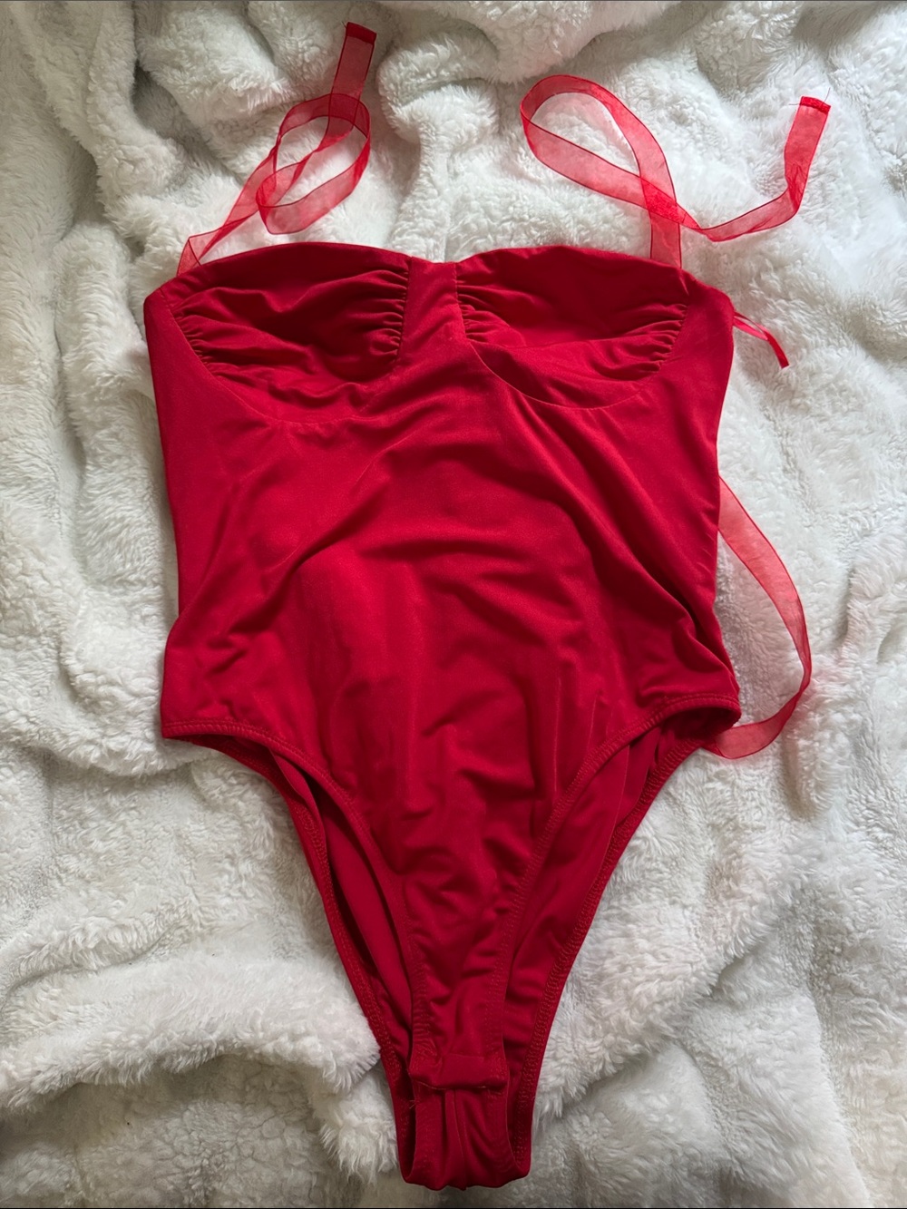 Princess Polly Red One-Piece Bodysuit with Sheer Tie Straps